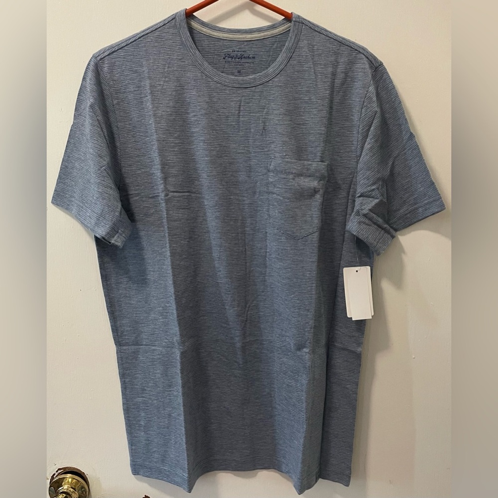 Flag & Anthem Men's Dusty Blue Striped Short Sleeve T-Shirt 100% Cotton Medium M